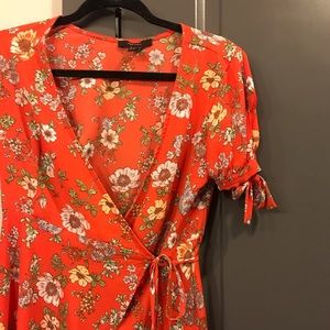 Red floral wrap around dress